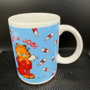 1978 Garfield Get A Job Need A Job Coffee Mug Cup Enesco Graduation Blue Vintage